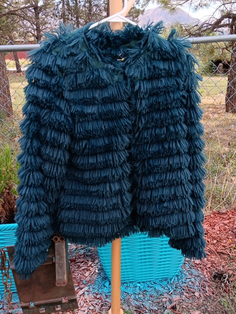 Windsor Teal Fringe Faux-Fur Jacket - Women